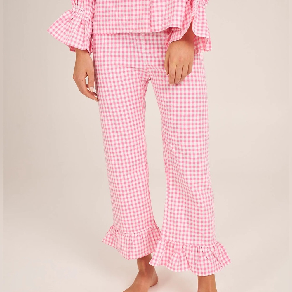 🌸 NEW Bohodot Long Trousers Siesta - Pink and White gingham Ruffle Pants
